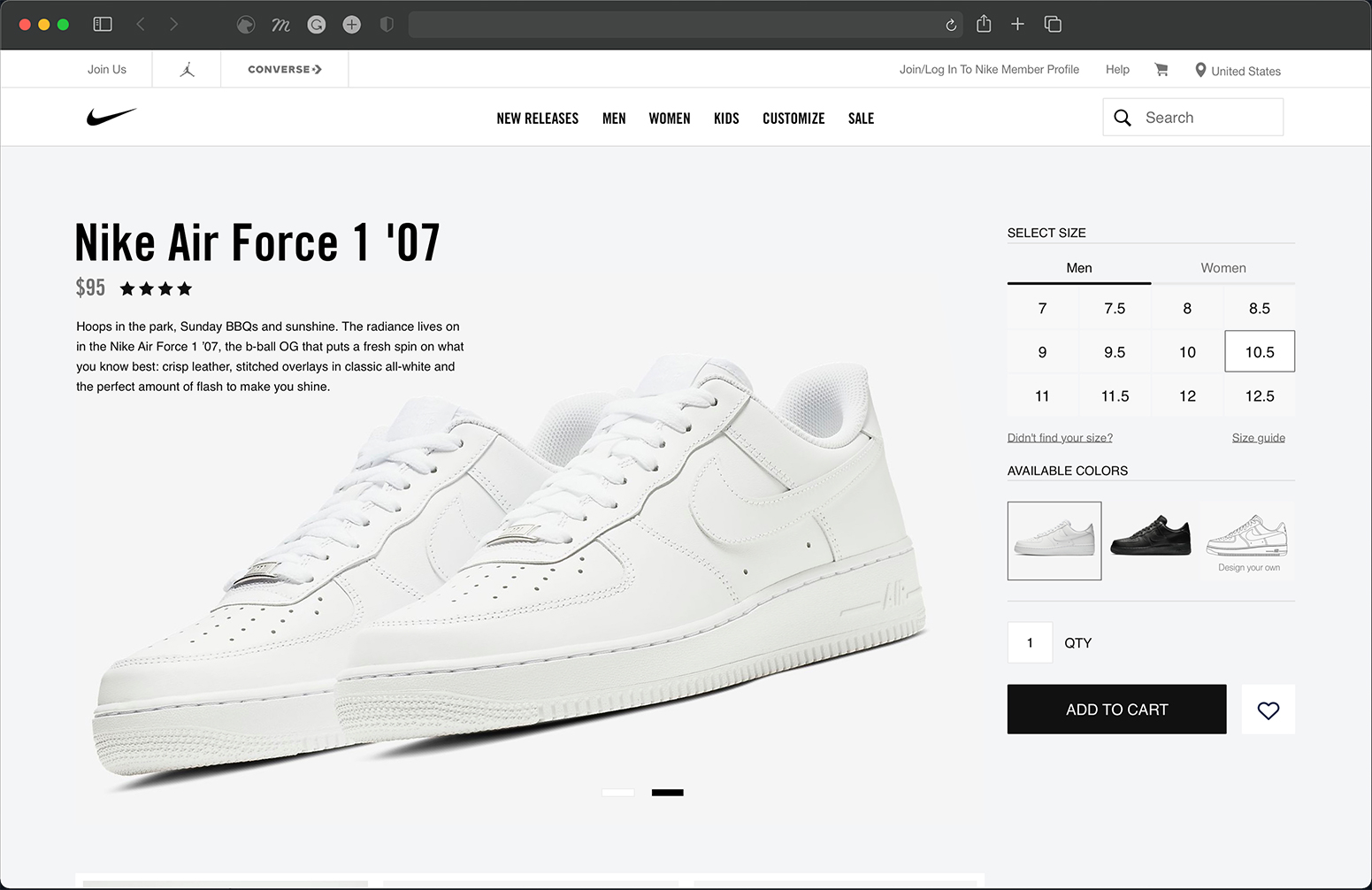 Nike Air Force 1 '07 Landing Page